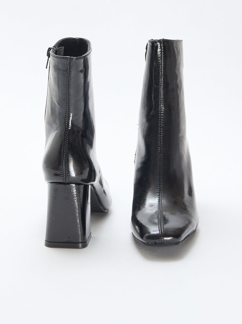Botines charol con tacón cuadrado Negro - Kiabi