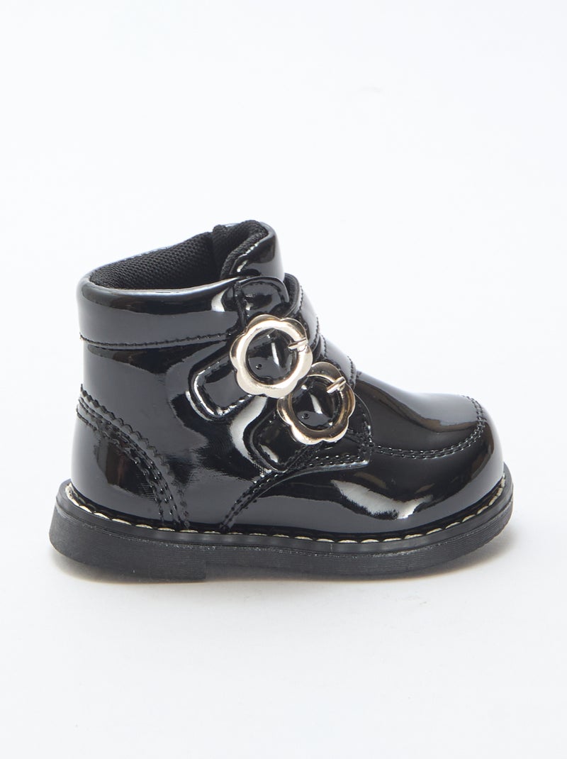 Botines charol con velcro Negro - Kiabi