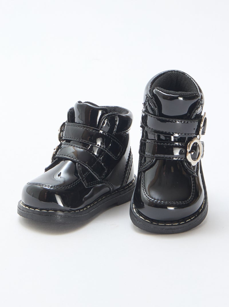 Botines charol con velcro Negro - Kiabi