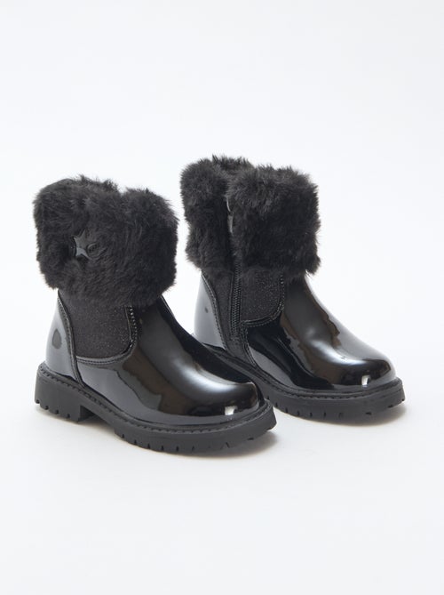 Botines charolados con efecto peluche - Kiabi