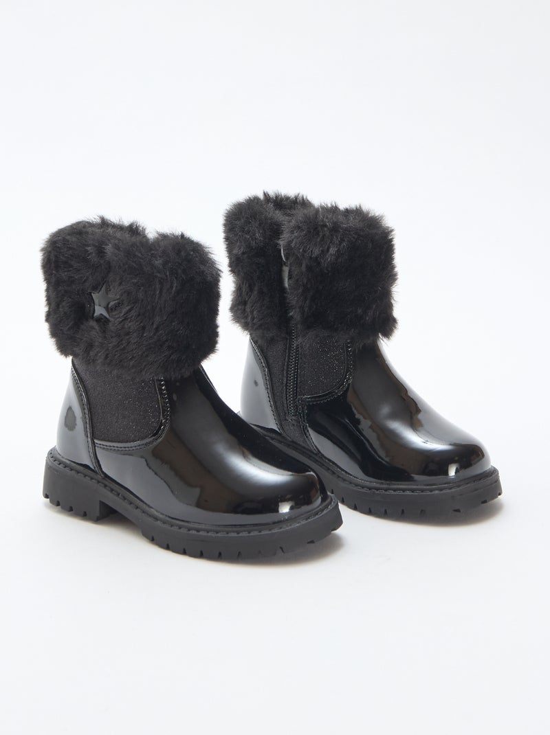 Botines charolados con efecto peluche Negro Kiabi