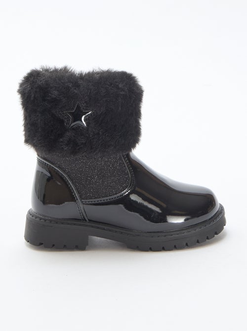 Botines charolados con efecto peluche - Kiabi