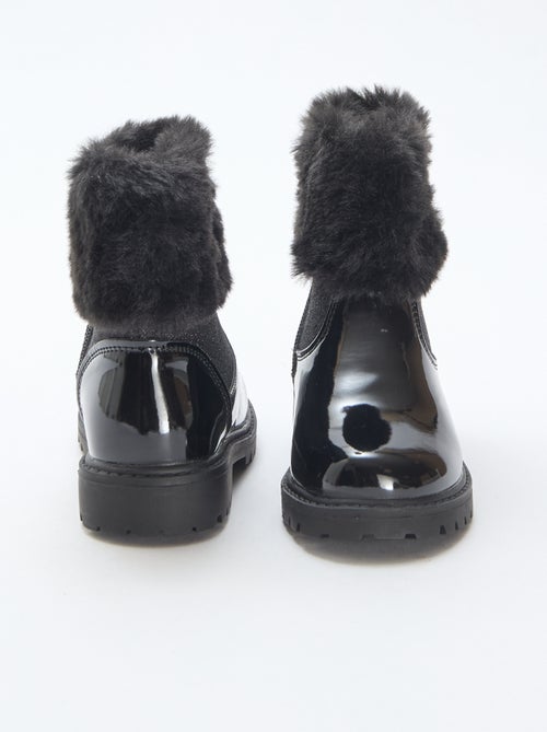 Botines charolados con efecto peluche - Kiabi
