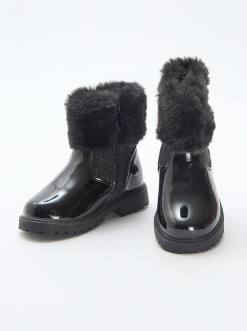 Botines charolados con efecto peluche - Kiabi