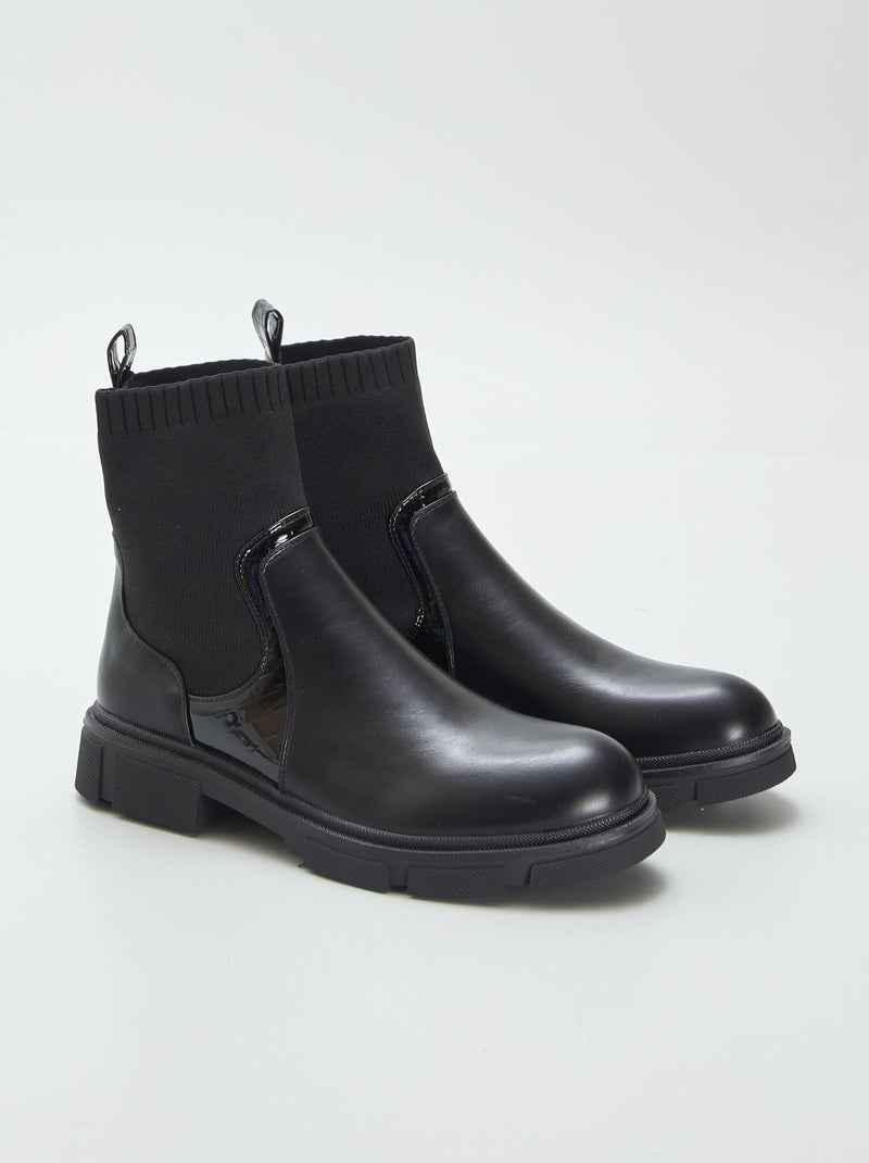 Botines chelsea con acabados efecto calcetín NEGRO - Kiabi