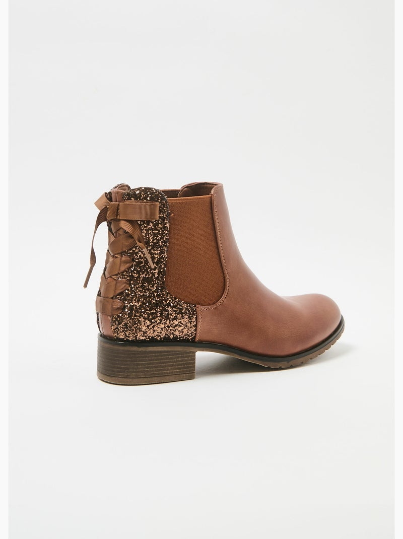 Botines Chelsea con tacón y lazo de lentejuelas - AFIBEL Camel - Kiabi