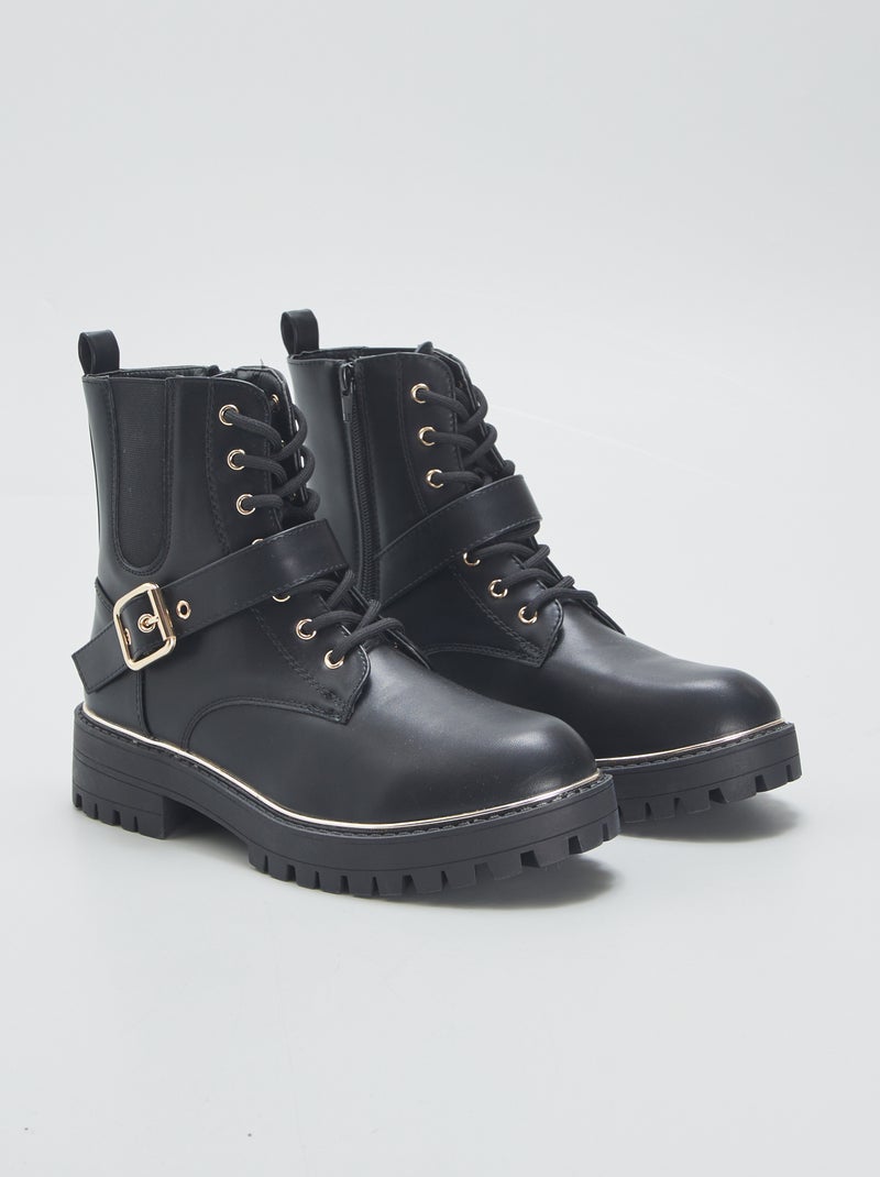 Botines con cordones y suela dentada NEGRO - Kiabi