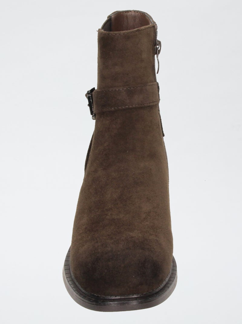 Botines con cremallera de antelina Marron - Kiabi