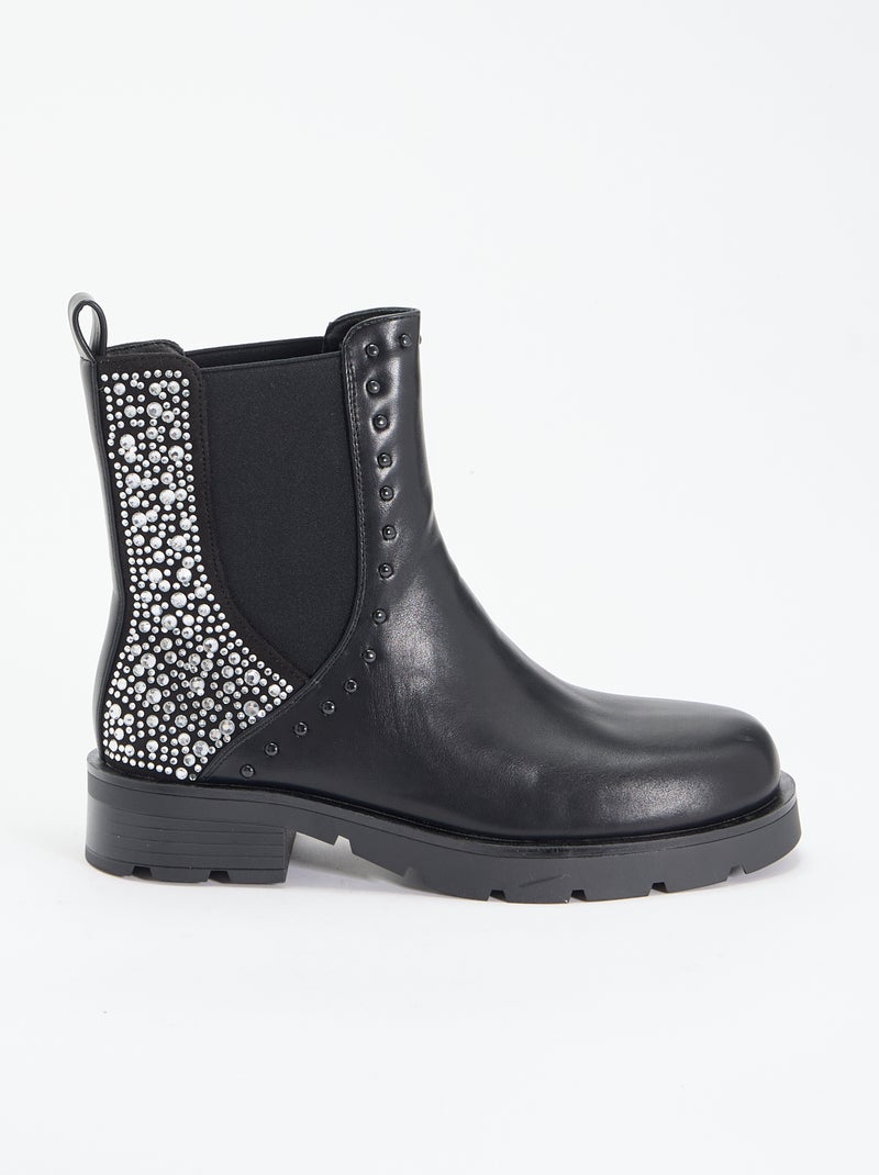 Botines con detalle de tachuelas y pedrería Negro - Kiabi