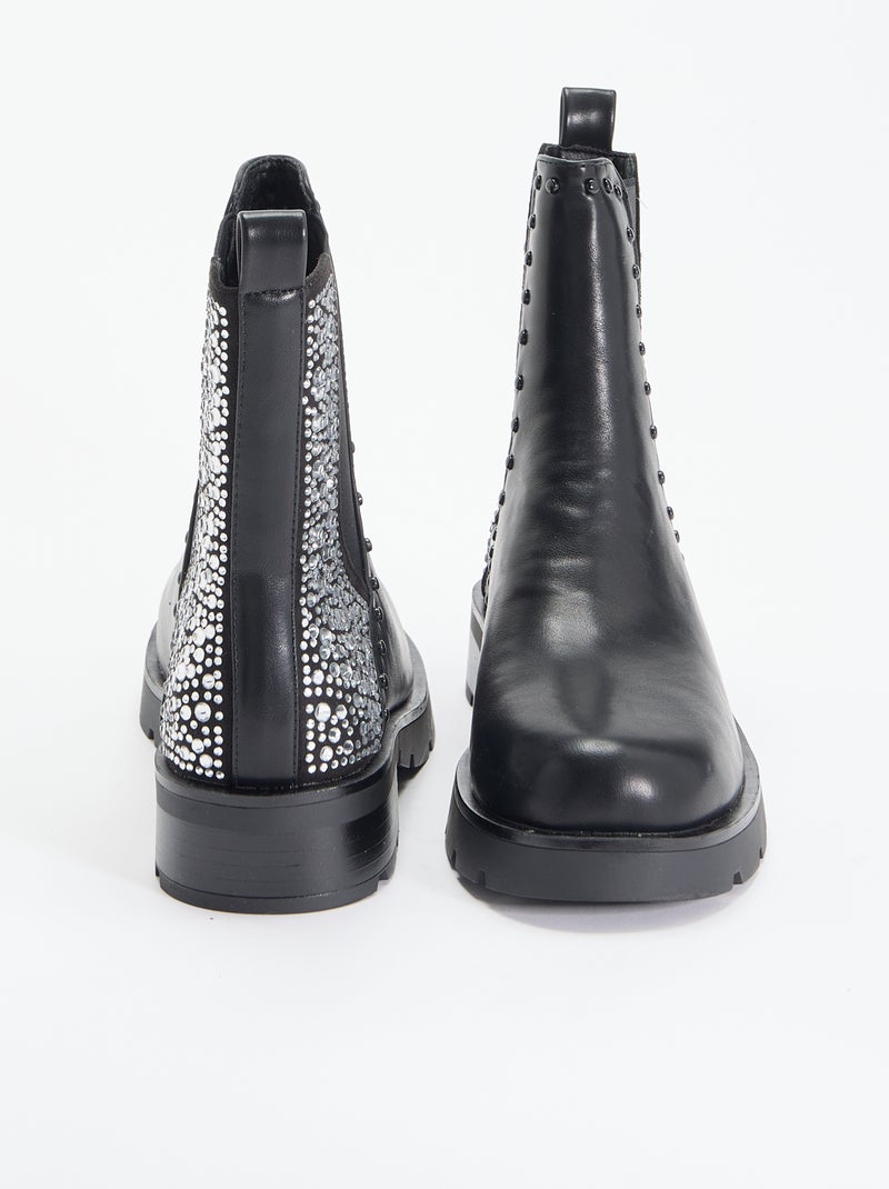 Botines con detalle de tachuelas y pedrería Negro - Kiabi