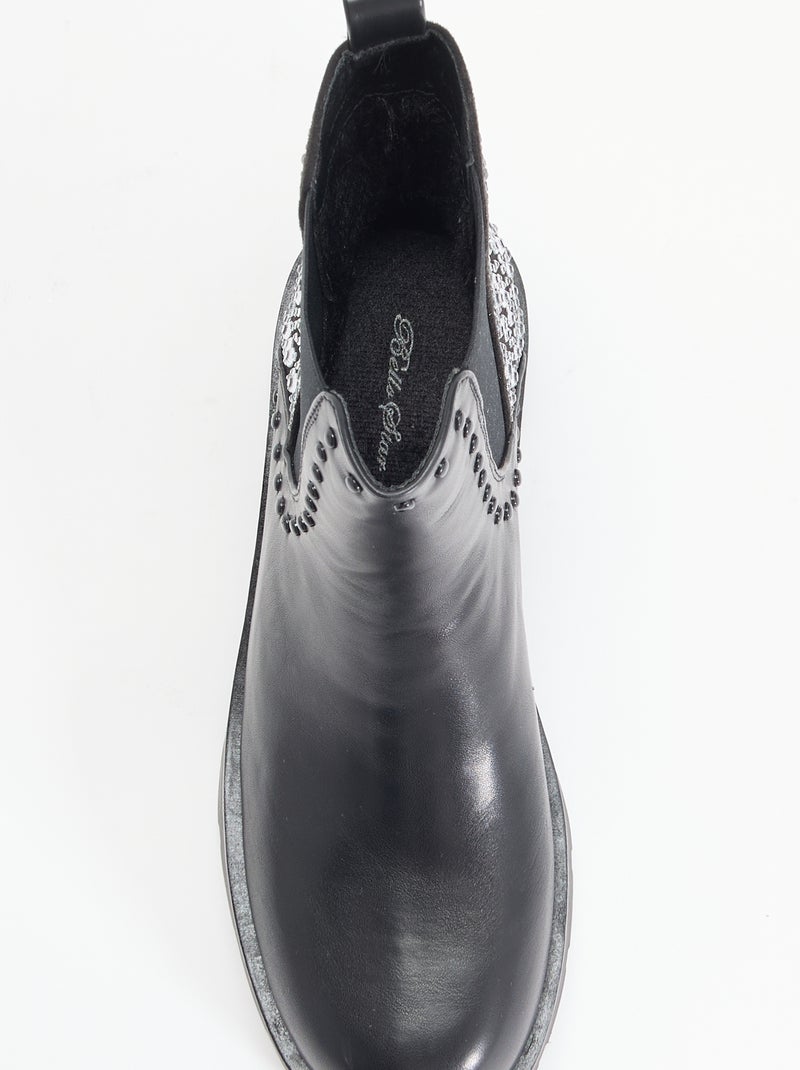 Botines con detalle de tachuelas y pedrería Negro - Kiabi
