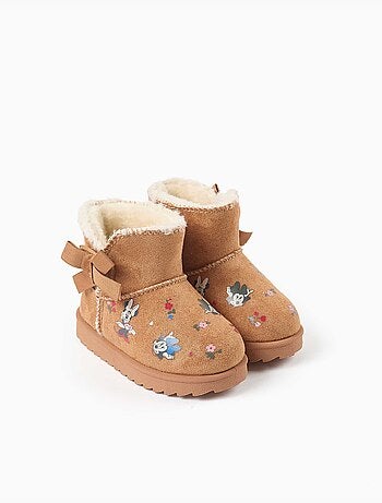 Botines con forro de peluche y estampados de minnie