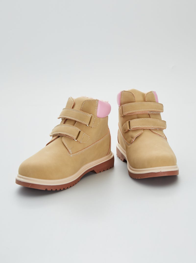 Botines con pelo sintéticos con velcro BEIGE - Kiabi