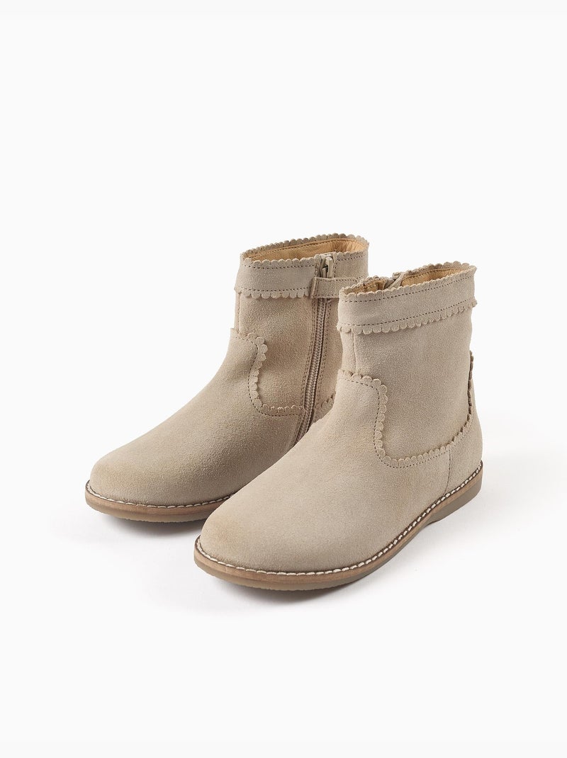 Botines de ante con efecto festoneado Beige claro - Kiabi