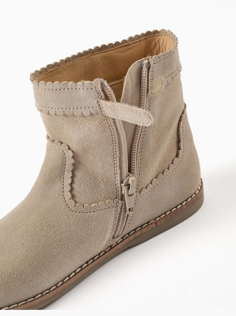 Botines de ante con efecto festoneado Beige claro - Kiabi