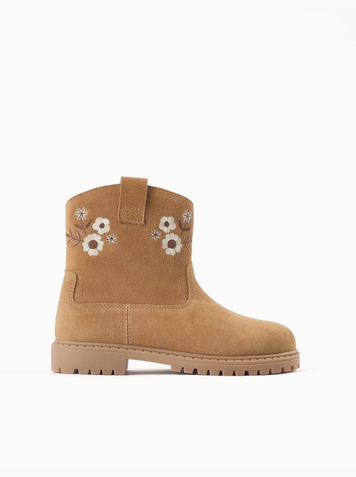 Botines de ante con flores bordadas - Kiabi