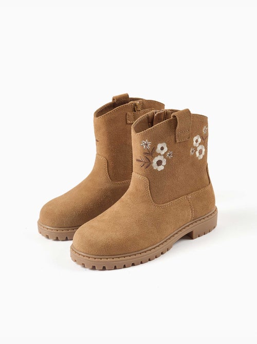 Botines de ante con flores bordadas - Kiabi
