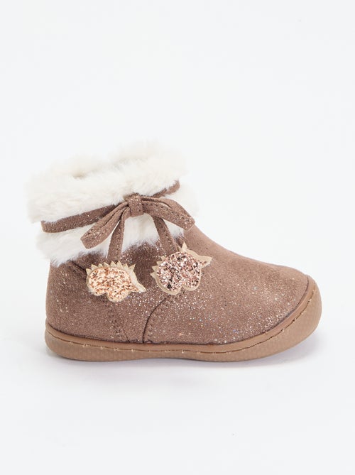 Botines de antelina brillante con borde de pelo sintético - Kiabi