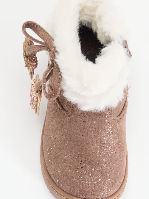Botines de antelina brillante con borde de pelo sintético - Kiabi