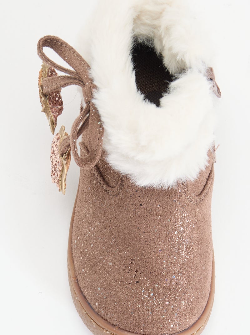 Botines de antelina brillante con borde de pelo sintético Marron - Kiabi