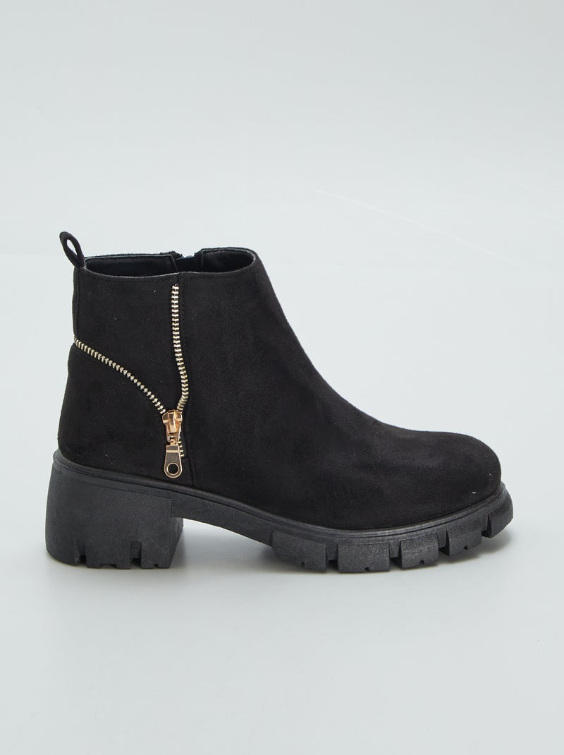 Botines de antelina con cierre NEGRO - Kiabi