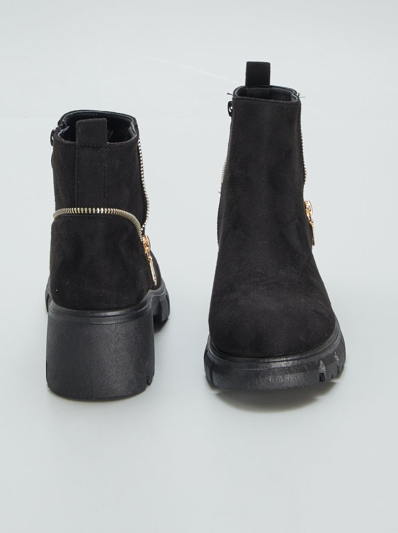 Botines de antelina con cierre NEGRO - Kiabi