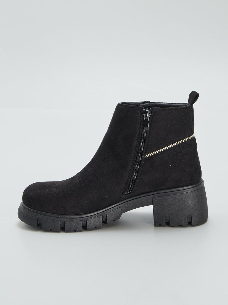 Botines de antelina con cierre NEGRO - Kiabi