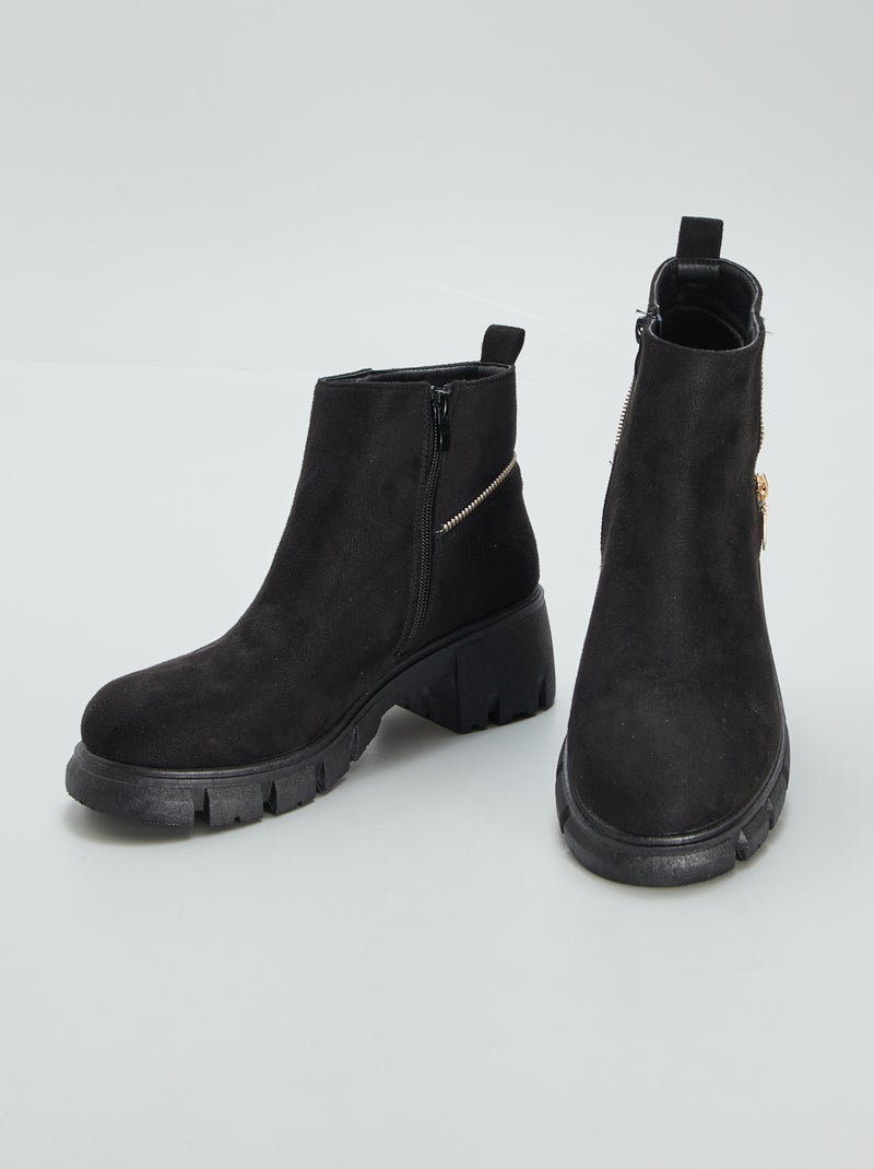 Botines de antelina con cierre NEGRO - Kiabi