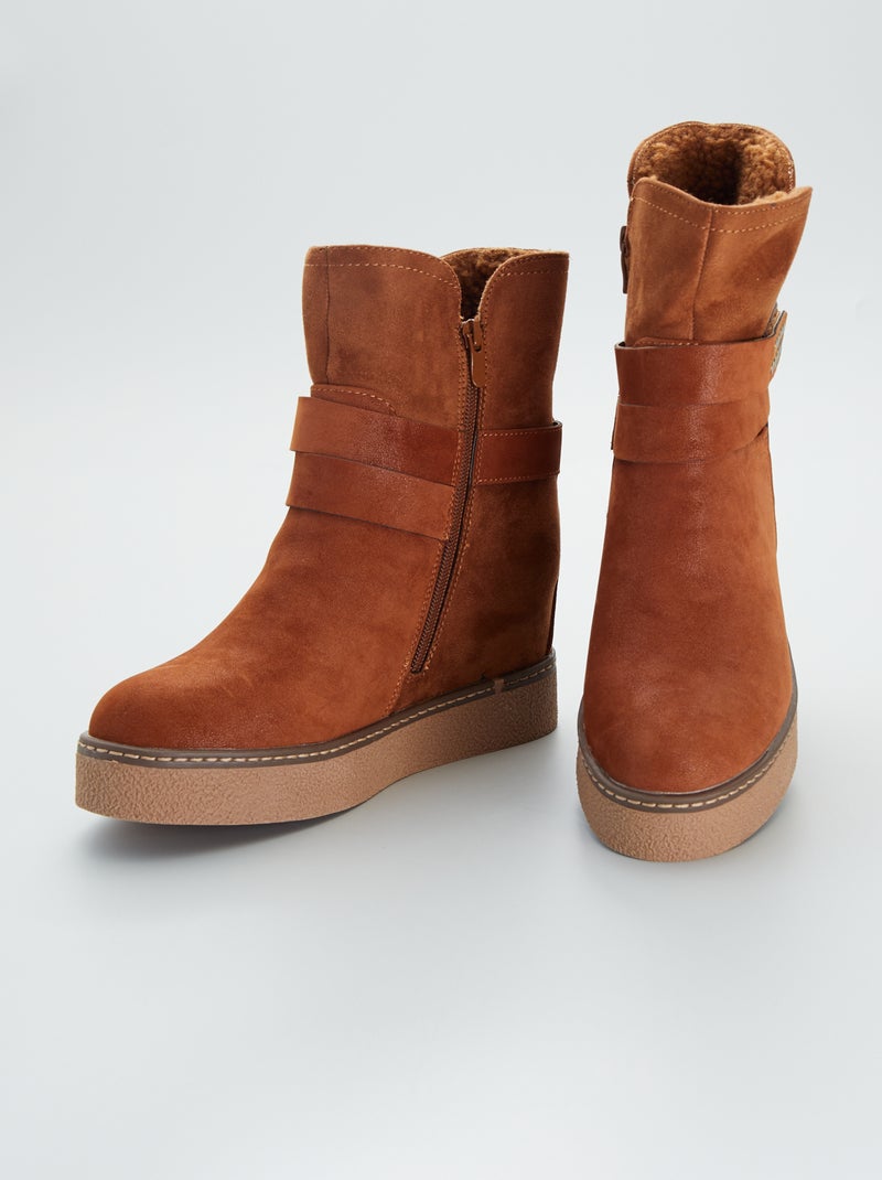 Botines de antelina con cuña camello - Kiabi