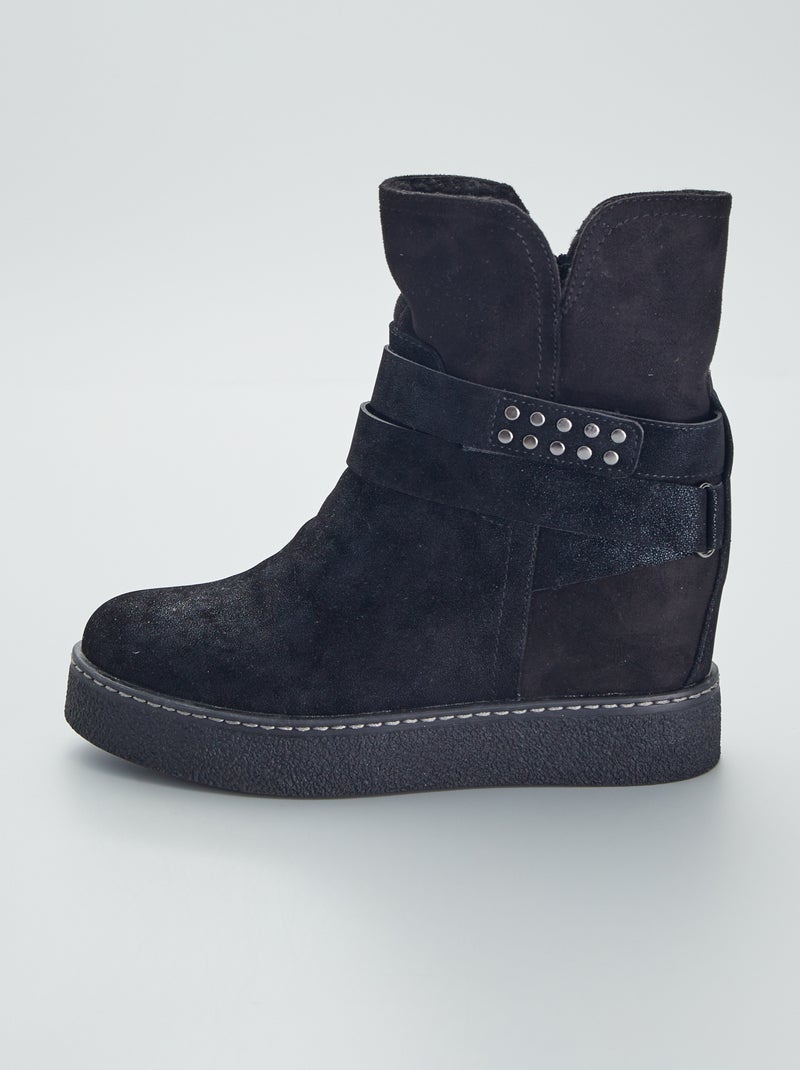 Botines de antelina con cuña negro - Kiabi