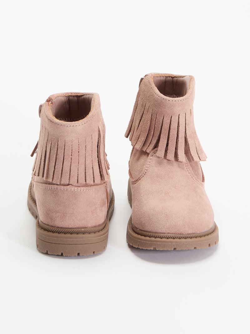 Botines de antelina con flecos Rosa - Kiabi
