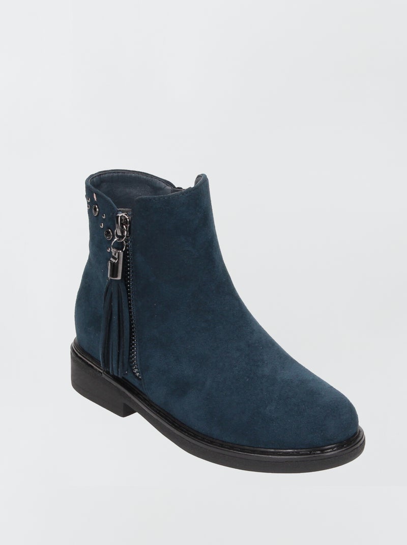 Botines de antelina con pompón AZUL - Kiabi