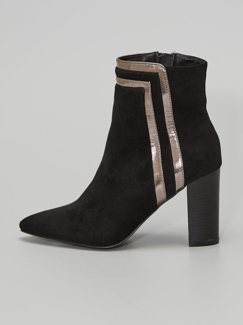 Botines de antelina de tacón negro/oro - Kiabi