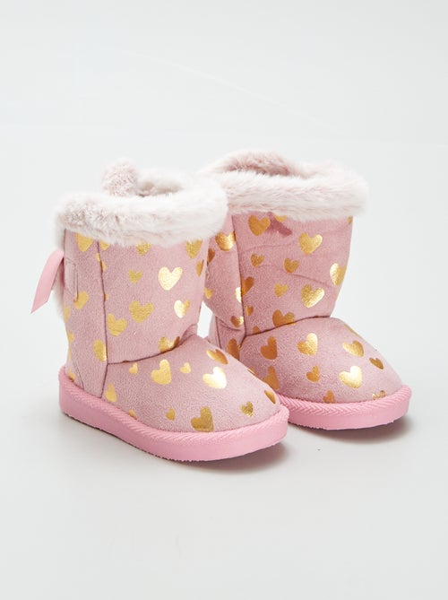 Botines de antelina forrados con motivo 'corazones' - Kiabi