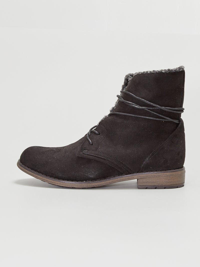 Botines de antelina forrados negro - Kiabi