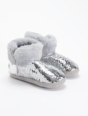 Botines de casa con efecto borreguito y lentejuelas