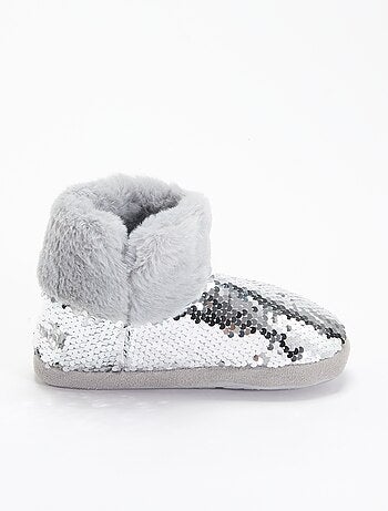 Botines de casa con efecto borreguito y lentejuelas