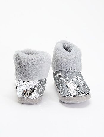Botines de casa con efecto borreguito y lentejuelas