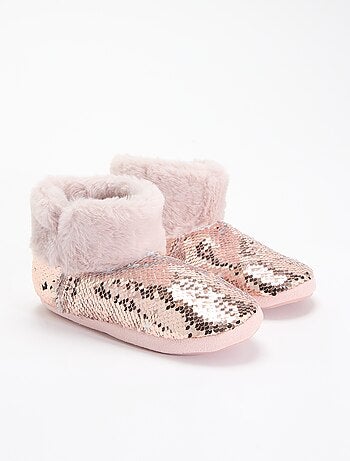 Botines de casa con efecto borreguito y lentejuelas