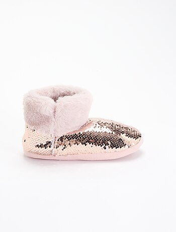 Botines de casa con efecto borreguito y lentejuelas