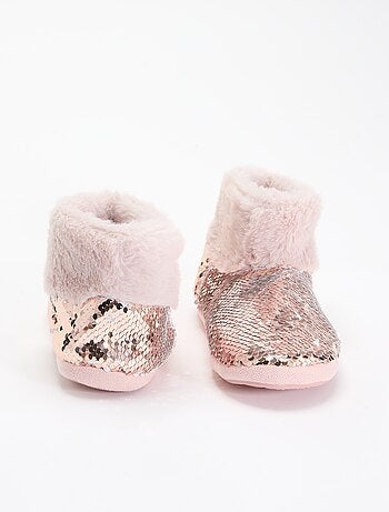Botines de casa con efecto borreguito y lentejuelas
