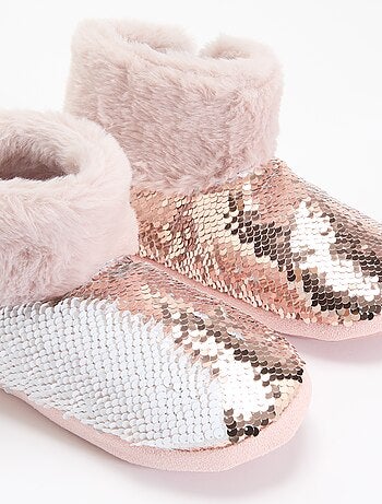 Botines de casa con efecto borreguito y lentejuelas