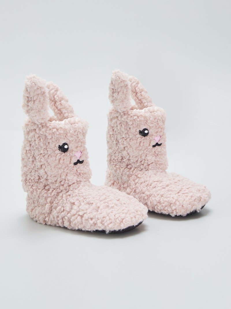 Botines de casa de punto de rizo ROSA - Kiabi