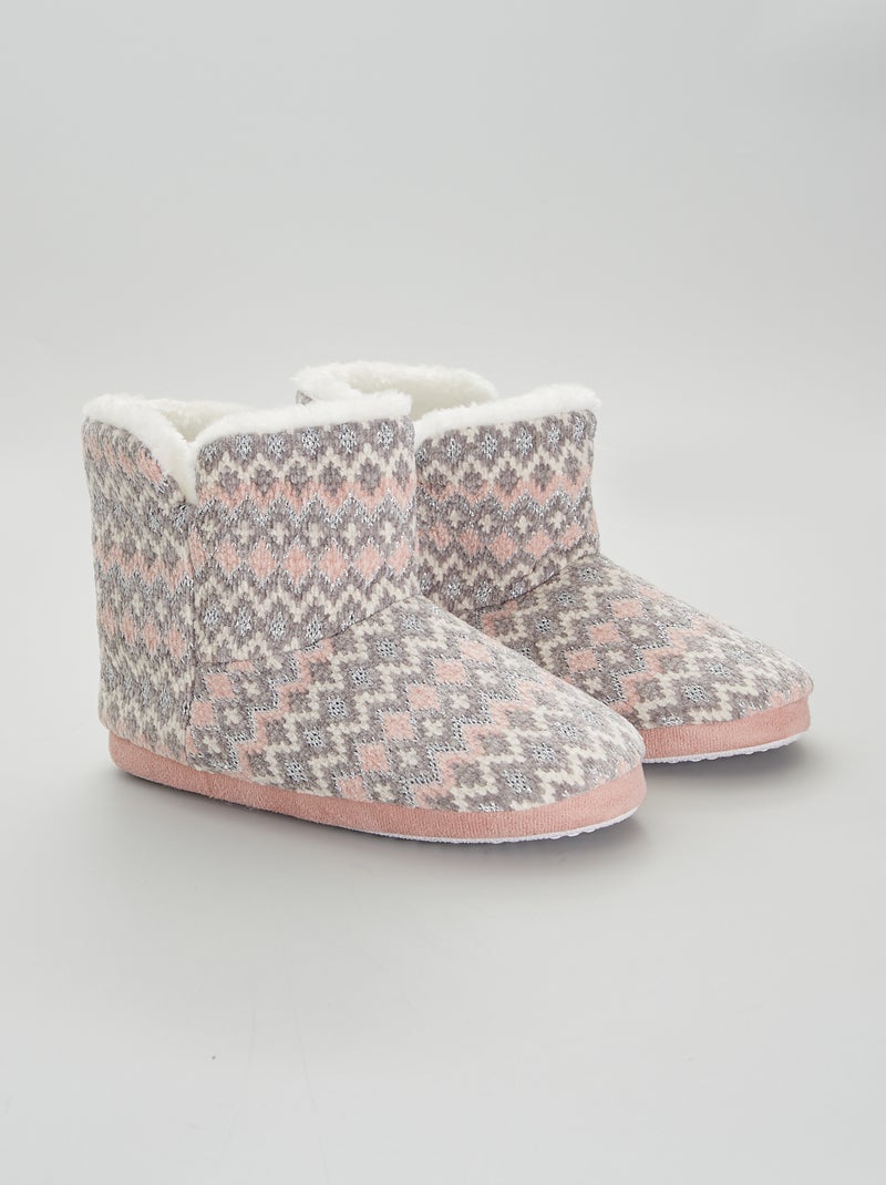 Botines de casa de punto jacquard GRIS - Kiabi