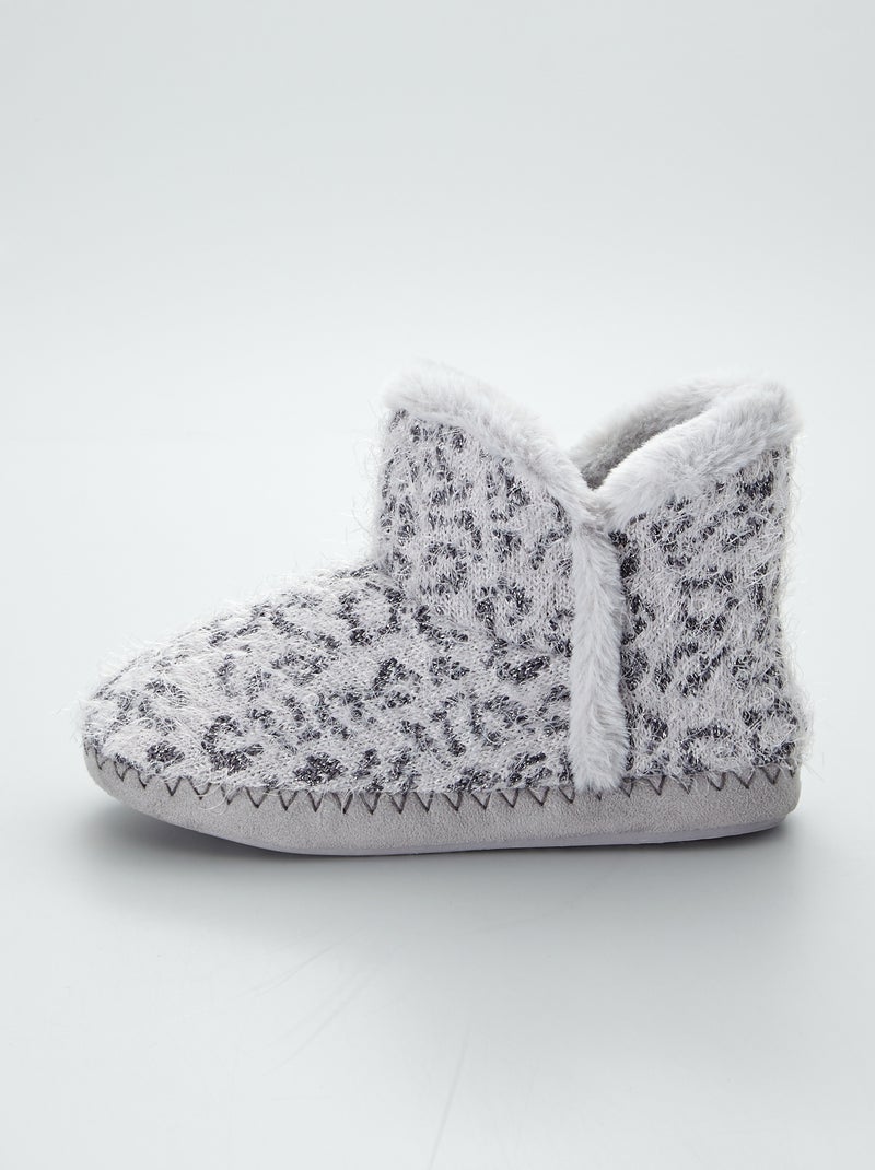 Botines de casa forrados con motivo animal gris - Kiabi
