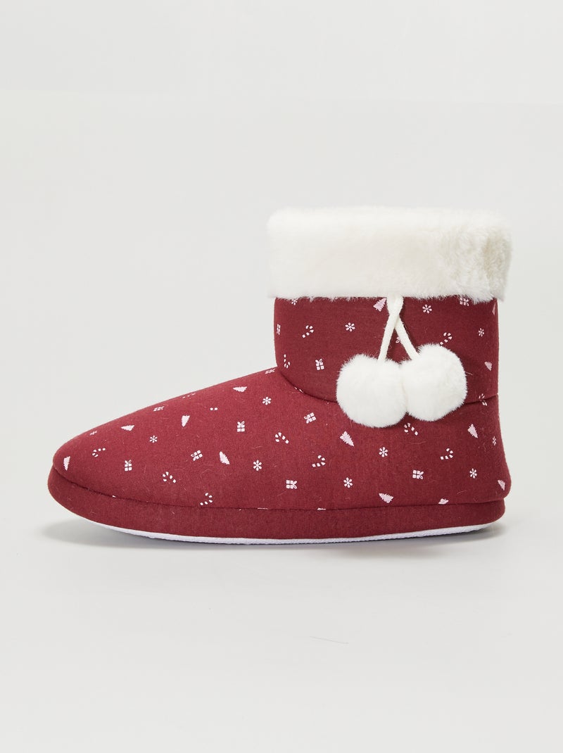 Botines de casa forrados de Navidad ROJO - Kiabi