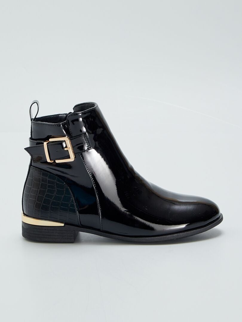 Botines de charol con efecto cocodrilo NEGRO - Kiabi