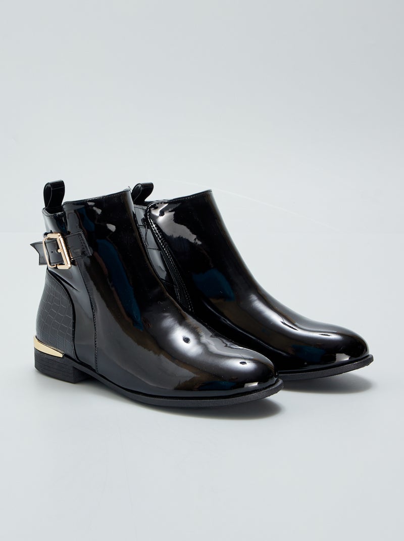 Botines de charol con efecto cocodrilo NEGRO - Kiabi