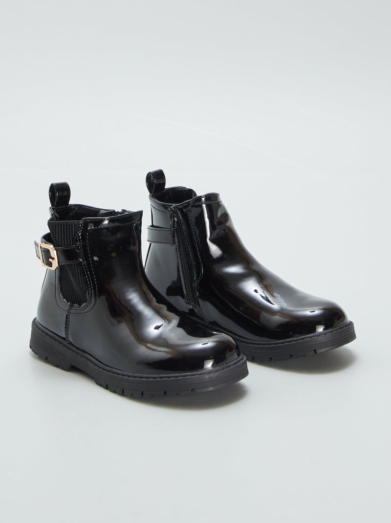 Botines de charol con hebilla NEGRO - Kiabi