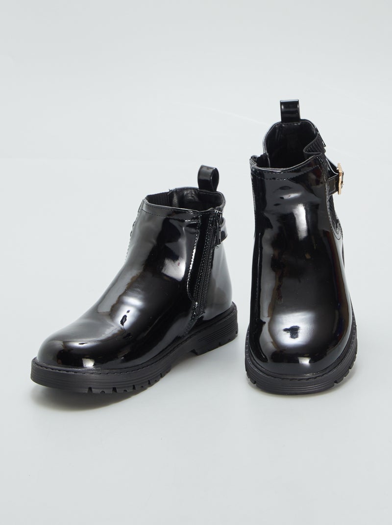 Botines de charol con hebilla NEGRO - Kiabi
